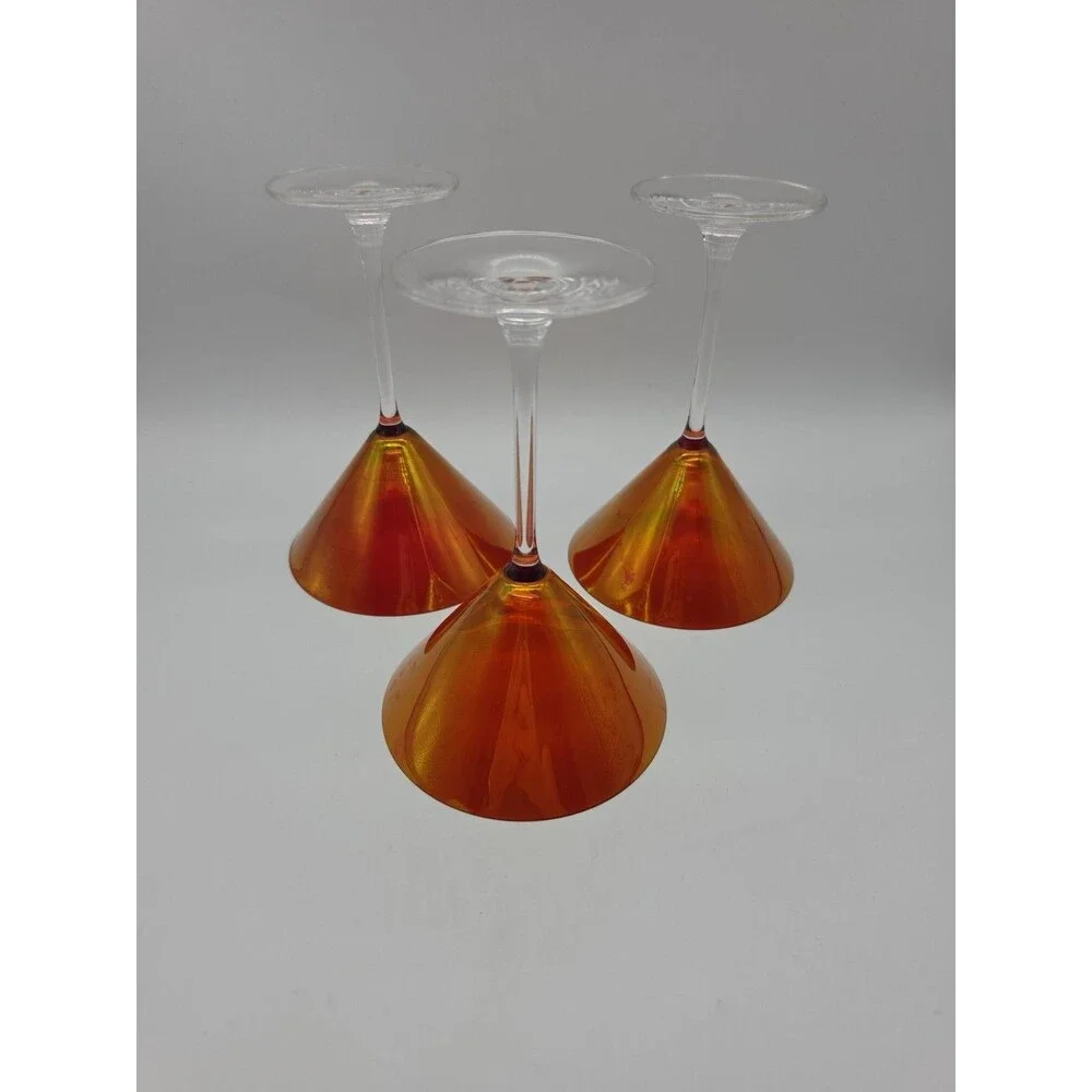 Vtg Pier 1 Slovakia Martini Glasses Stemware 3 Luster Cranberry Amber